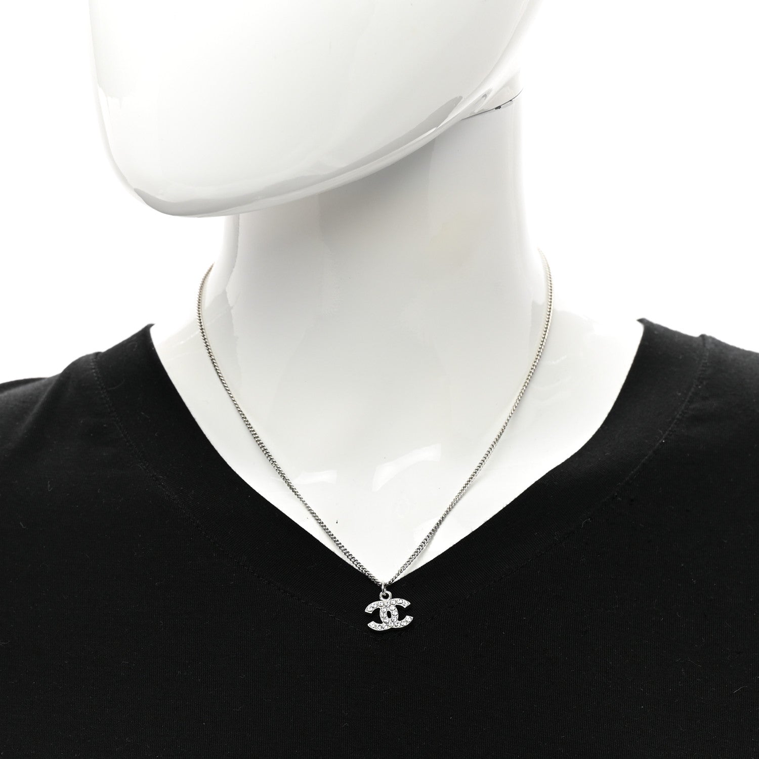 Chanel Crystal Timeless CC Necklace Silver 2 of 4