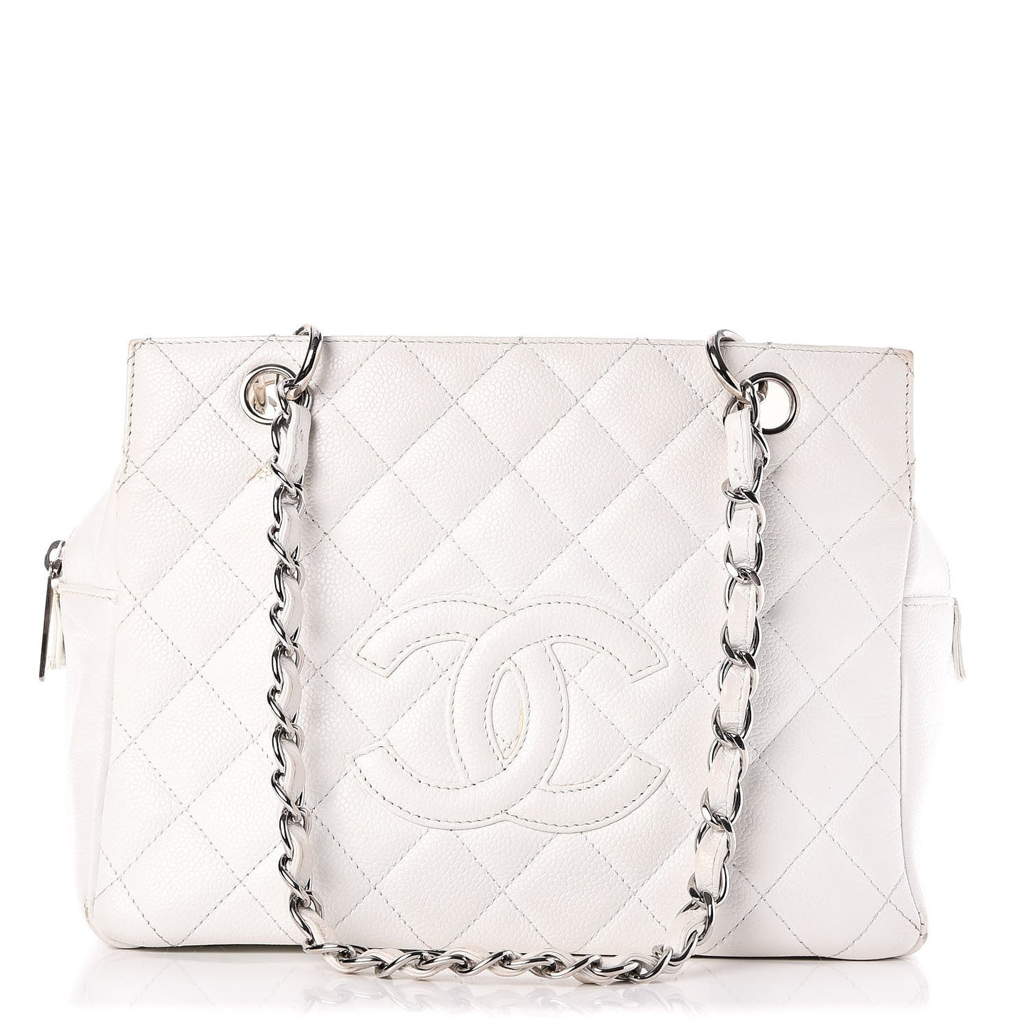 Caviar Quilted Petit Timeless Tote PTT White