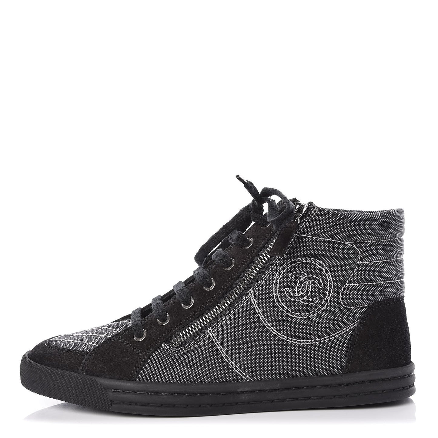 Toile Suede Calfskin CC High Top Sneakers 39 Dark Grey