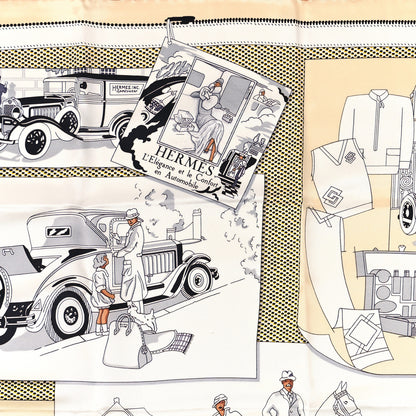 Hermes Silk Confort En Automobile Scarf 70 Creme White Black 2 of 3