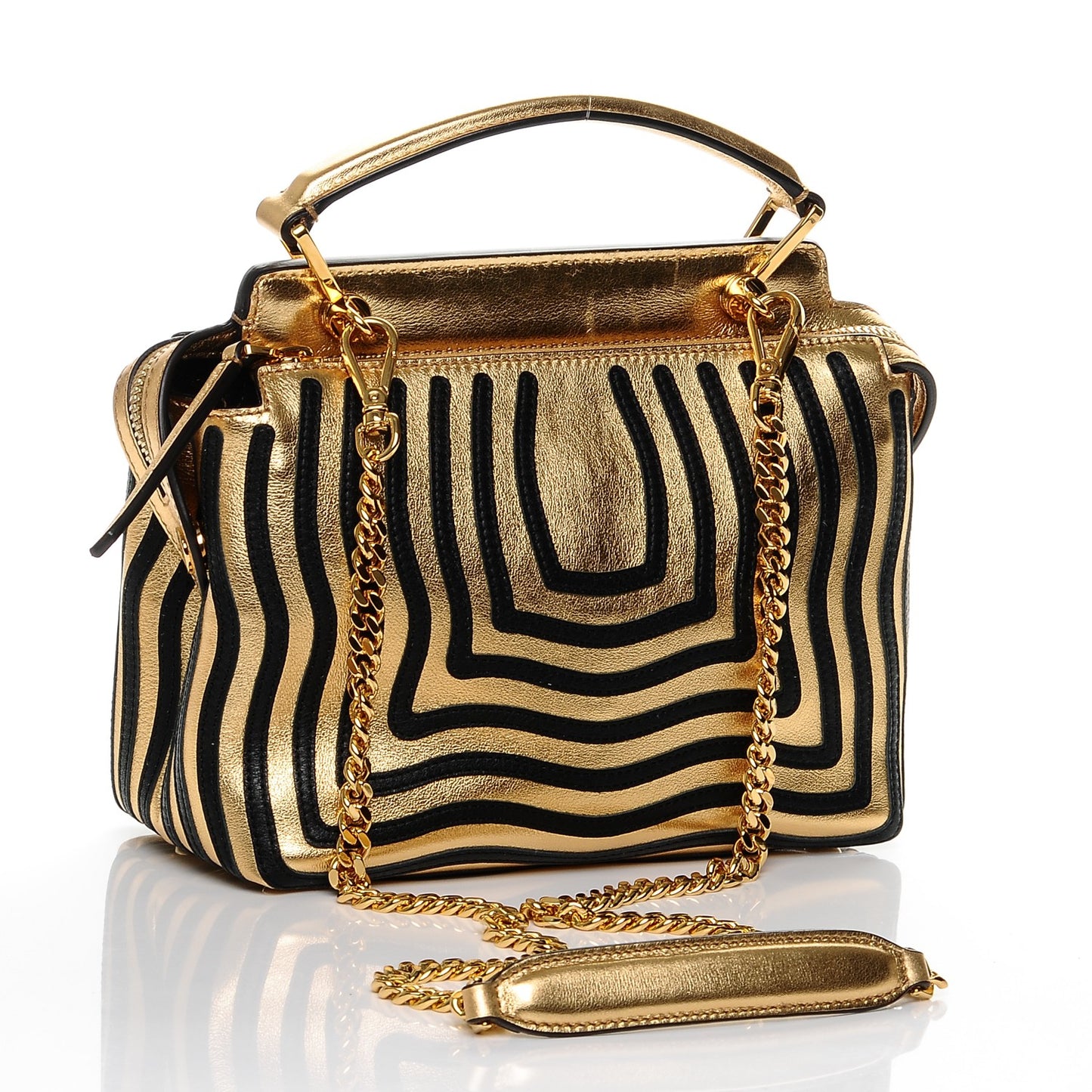 Lambskin Waves Small DotCom Click Chain Satchel Gold Black