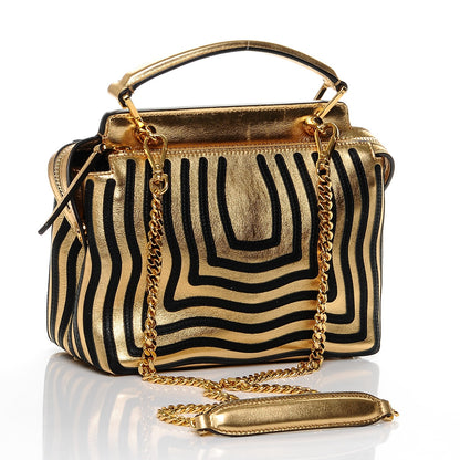 Fendi Lambskin Waves Small DotCom Click Chain Satchel Gold Black 3 of 6