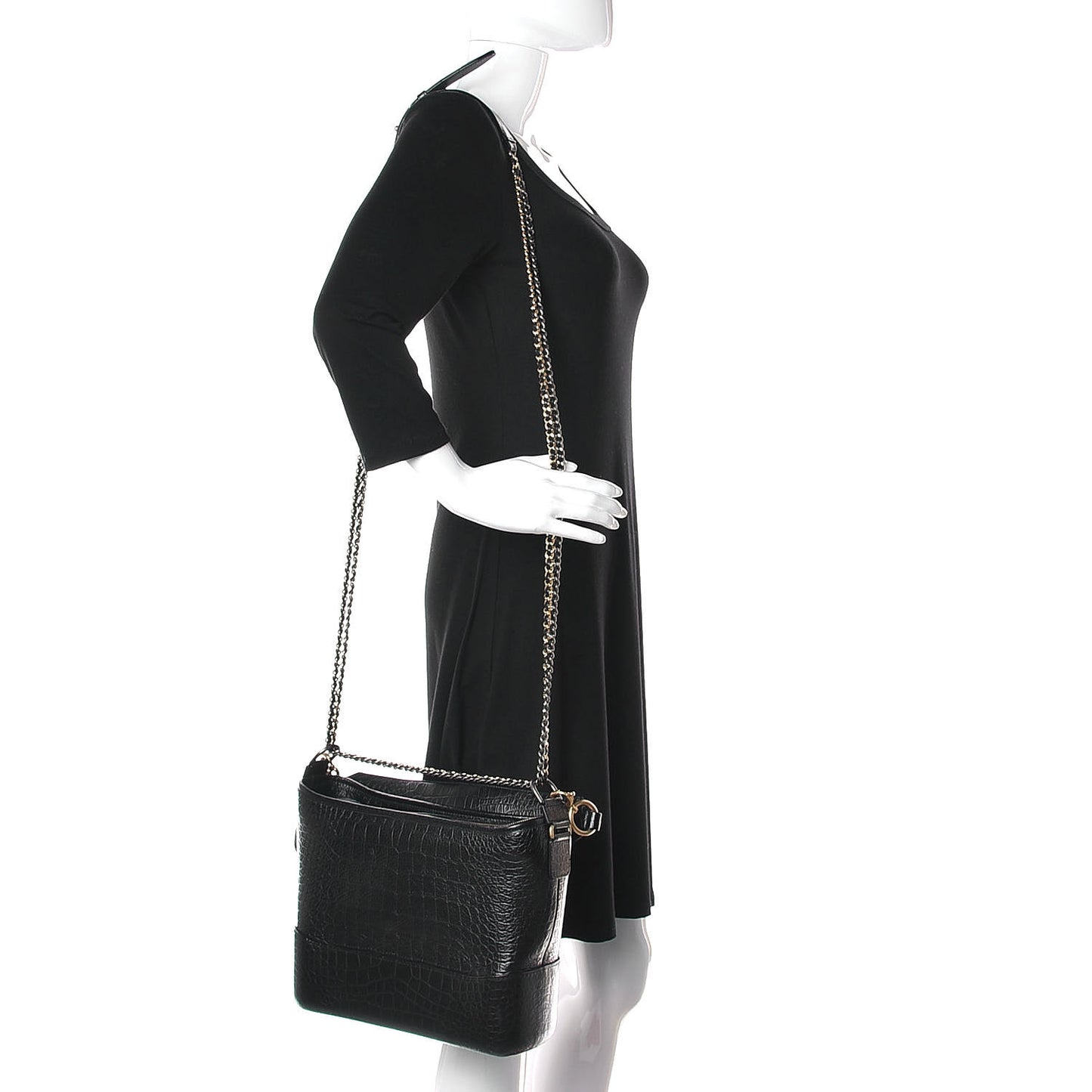 Crocodile Embossed Calfskin Medium Gabrielle Cocodile Hobo Black