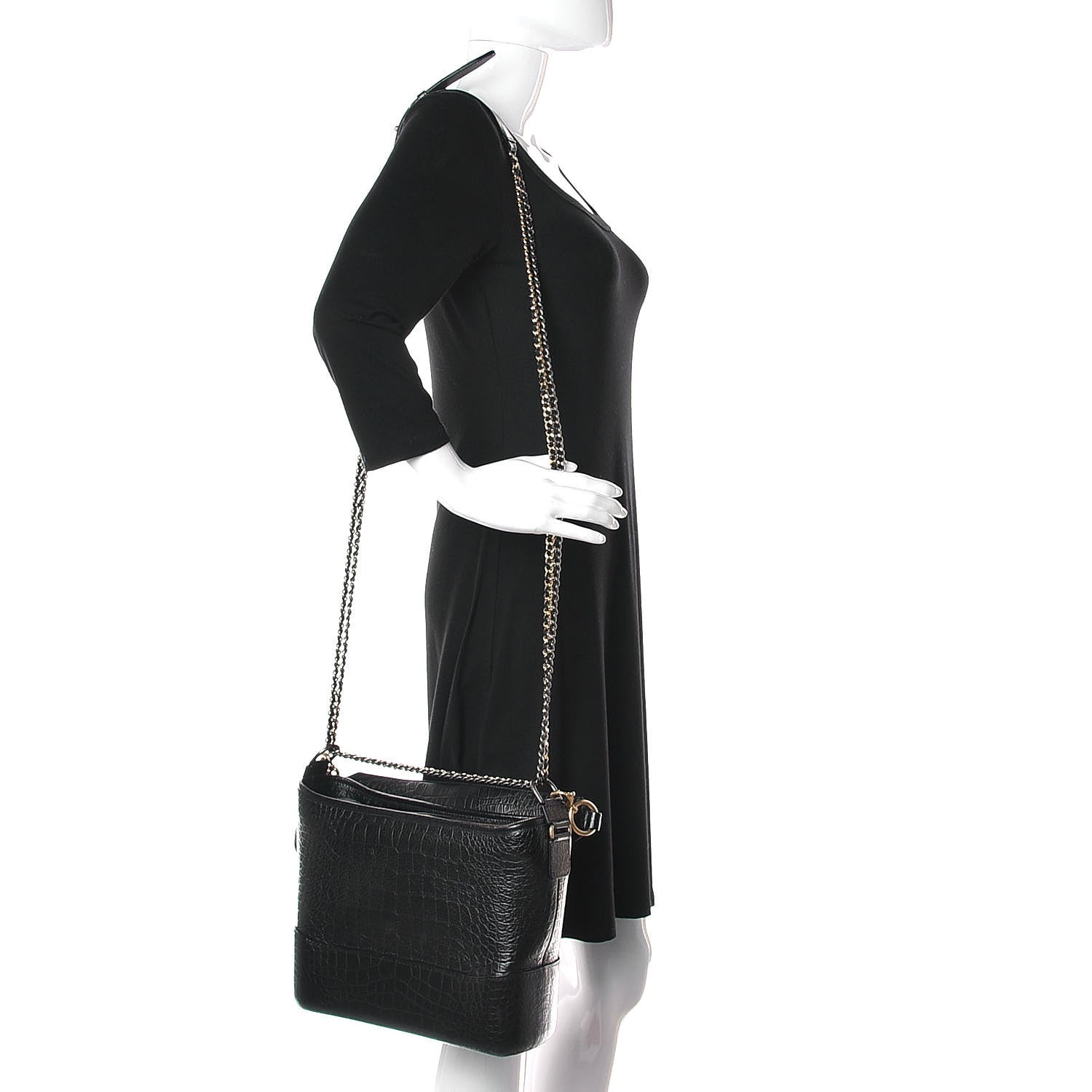 Chanel Crocodile Embossed Calfskin Medium Gabrielle Cocodile Hobo Black 2 of 13