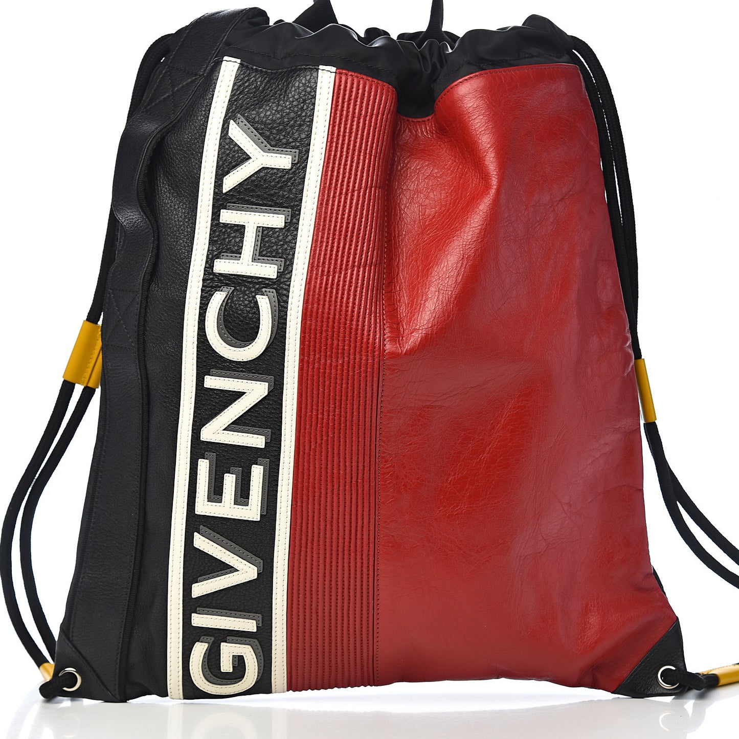 Grained Calfskin Logo Drawstring Backpack Red Black