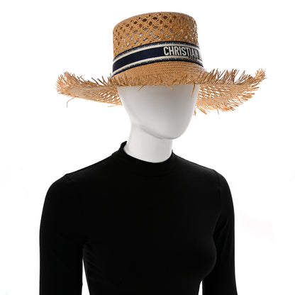 Christian Dior Straw Embroidered Bob Naughtily Large Brim Hat 58 Blue Multicolor 2 of 8
