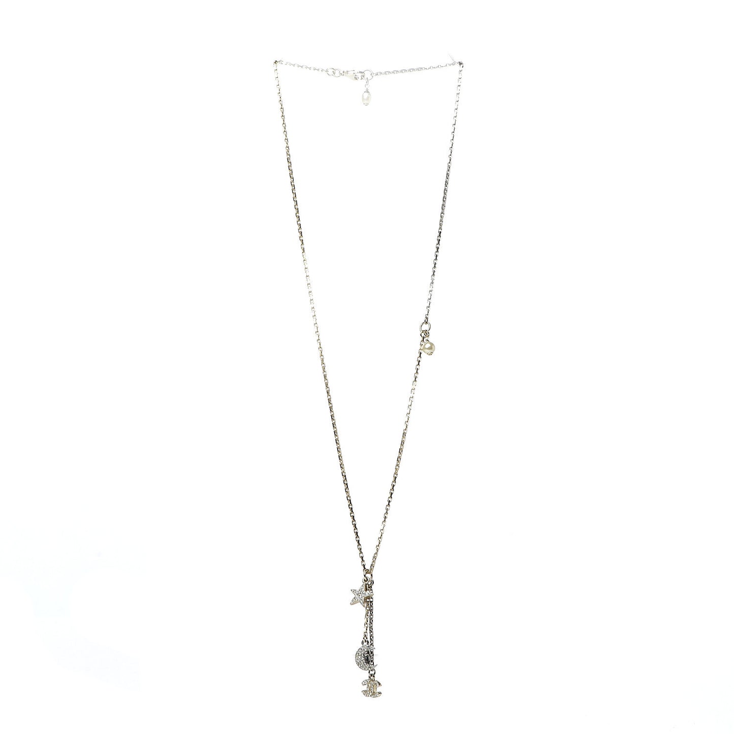 Crystal Pearl CC Moon Star Drop Necklace Gold