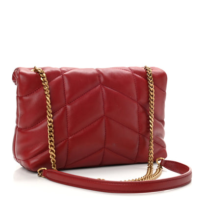 Saint Laurent Lambskin Quilted Toy Loulou Puffer Monogram Chain Satchel Red 3 of 11