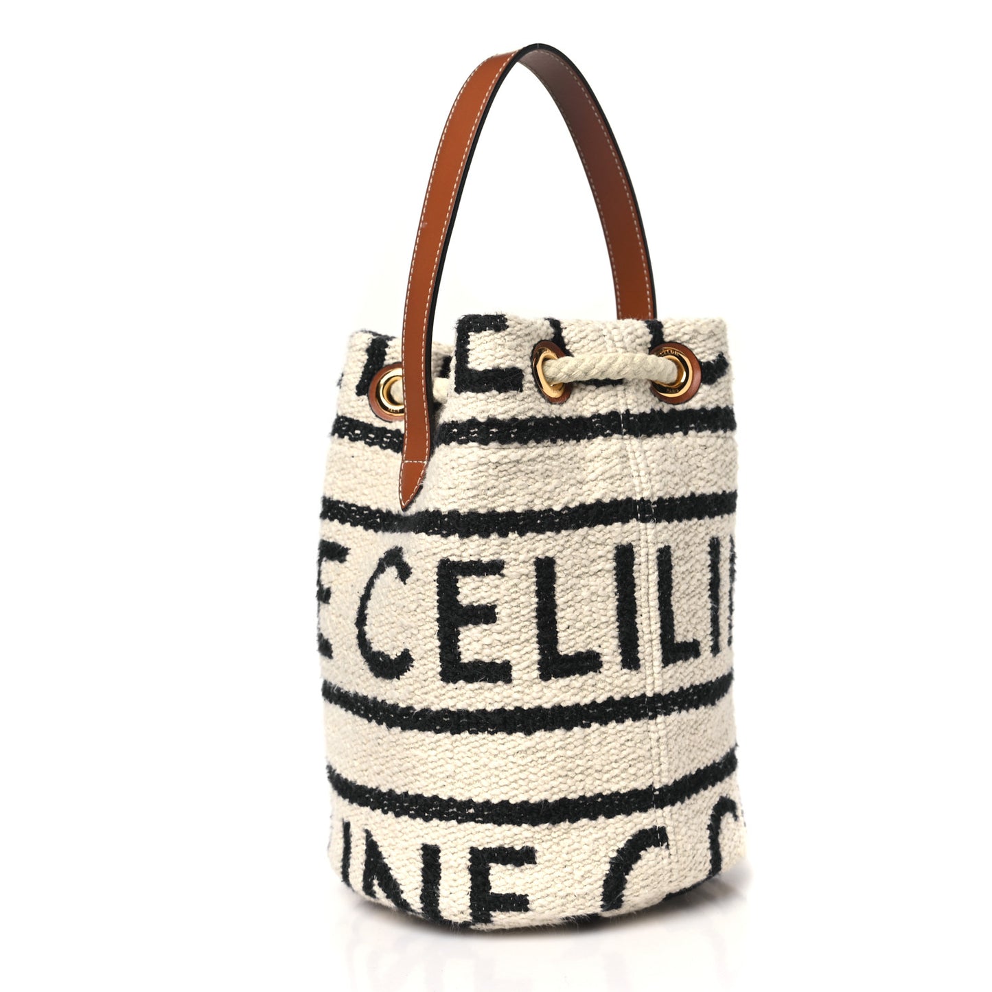 All Over Textile Calfskin Striped Teen Drawstring Bag White Black