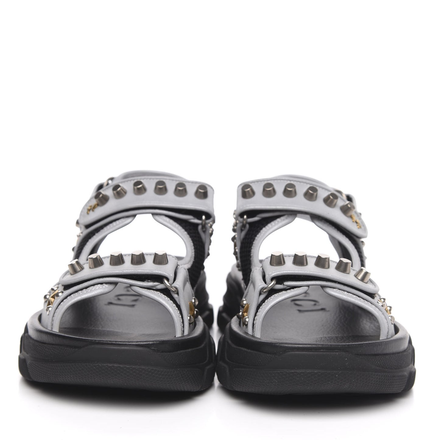 Technical Canvas Calfskin Reflective Studded Mens Aguru Sandals 8 Silver Black