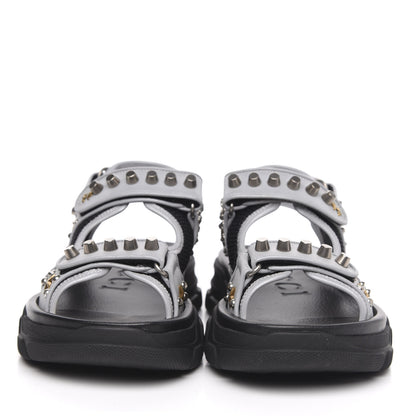 Gucci Technical Canvas Calfskin Reflective Studded Mens Aguru Sandals 8 Silver Black 2 of 8