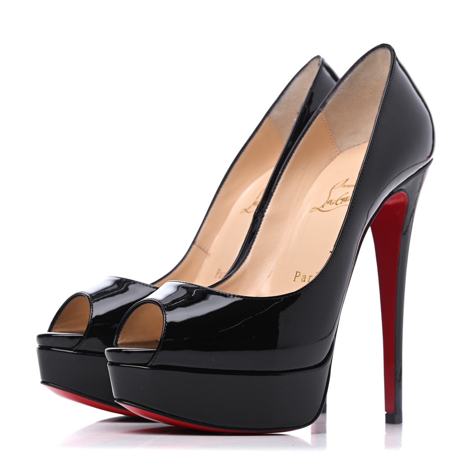 Christian Louboutin Patent Lady Peep 150 Pumps 37.5 Black 3 of 10