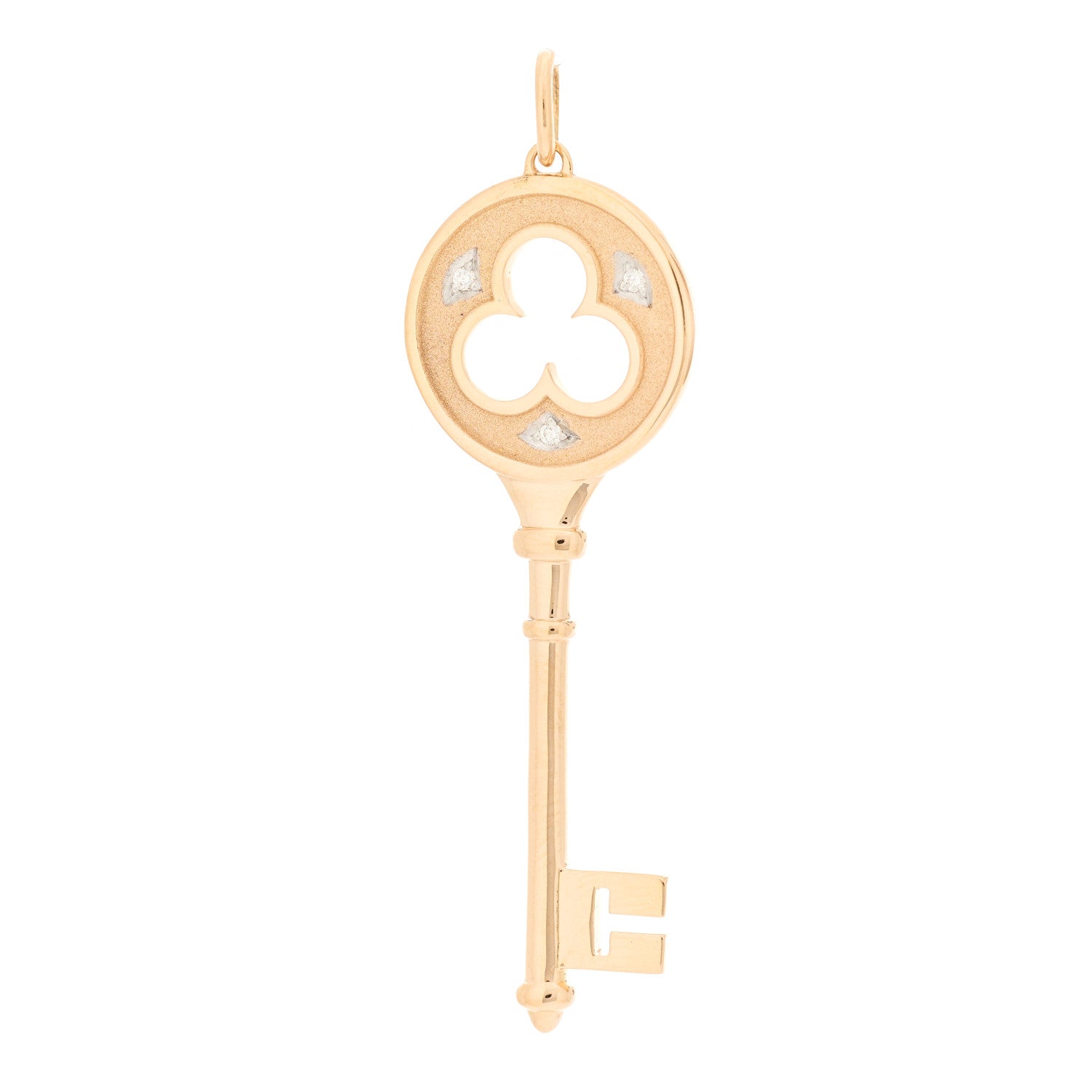 Tiffany 18K Rose Gold Diamond Clover Key Pendant 1 of 3