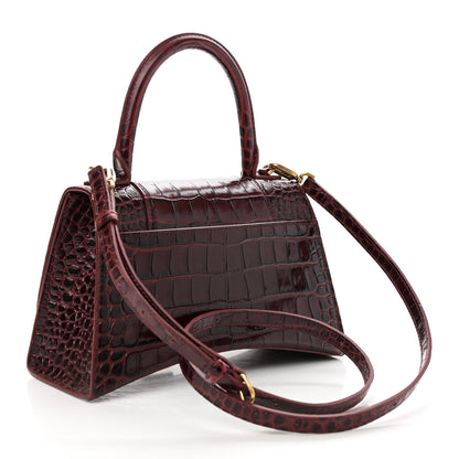 Balenciaga Shiny Calfskin Crocodile Embossed Small Hourglass Top Handle Bag Dark Red 3 of 11