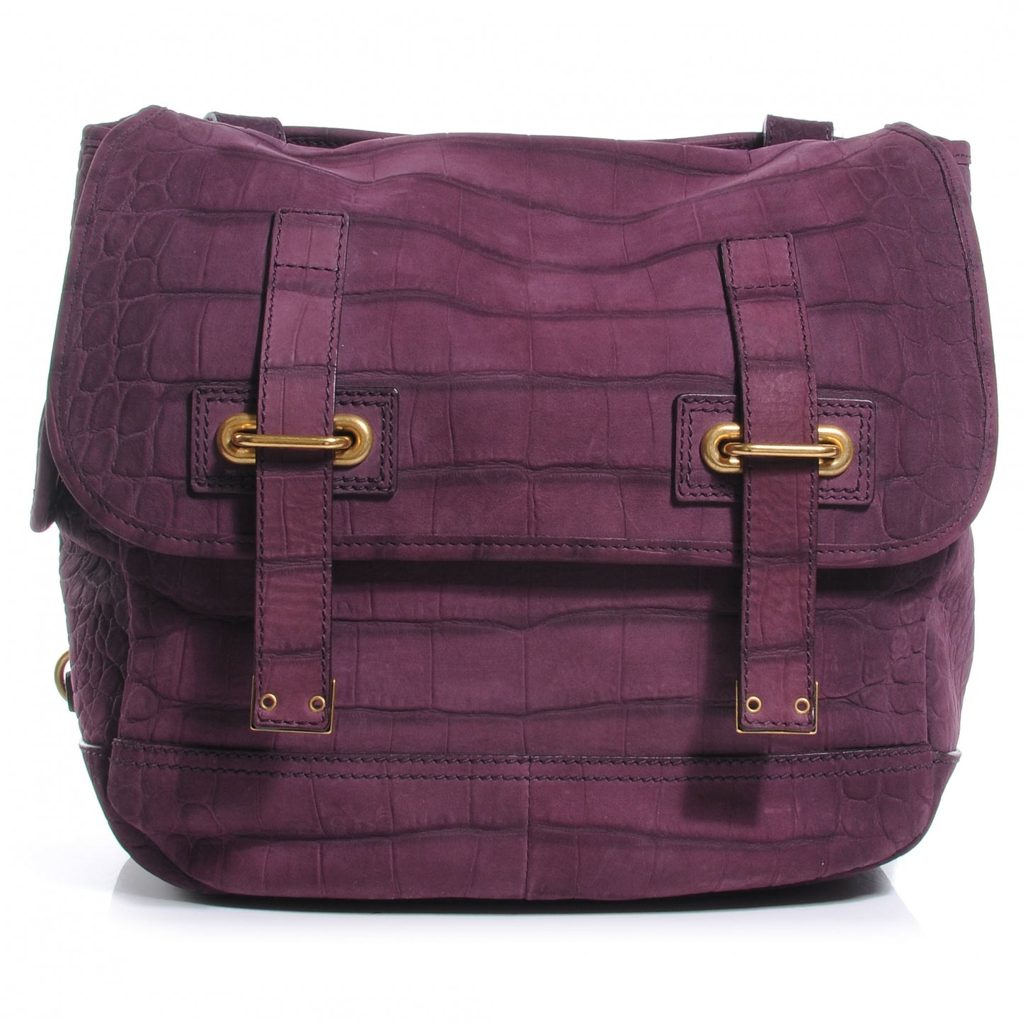 Crocodile Embossed Nubuck Besace Shoulder Bag Purple