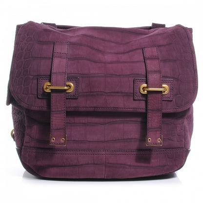 Saint Laurent Crocodile Embossed Nubuck Besace Shoulder Bag Purple 1 of 7