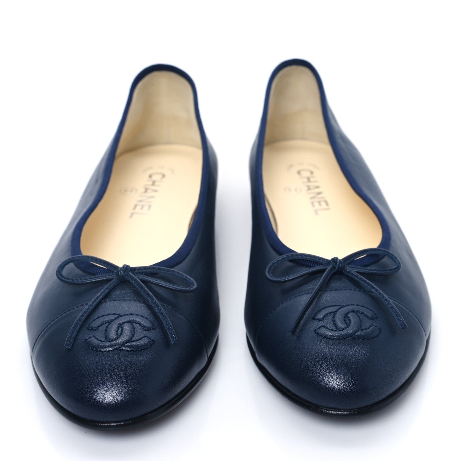 Chanel Lambskin CC Cap Toe Ballerina Flats 41 Navy 2 of 8