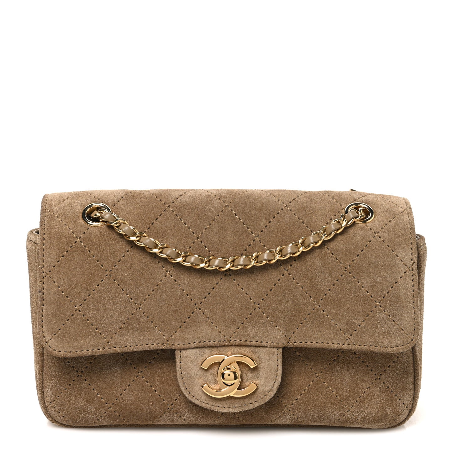 Suede Calfskin Mini Souplissimo Maxi Flap Dark Beige