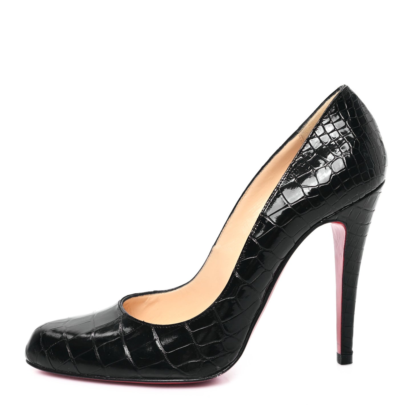 Calfskin Crocodile Embossed Decollete 100 Pumps 36.5 Black