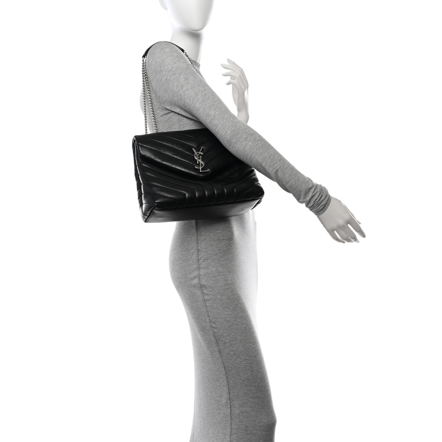 Calfskin Y Quilted Monogram Medium Loulou Chain Satchel Black