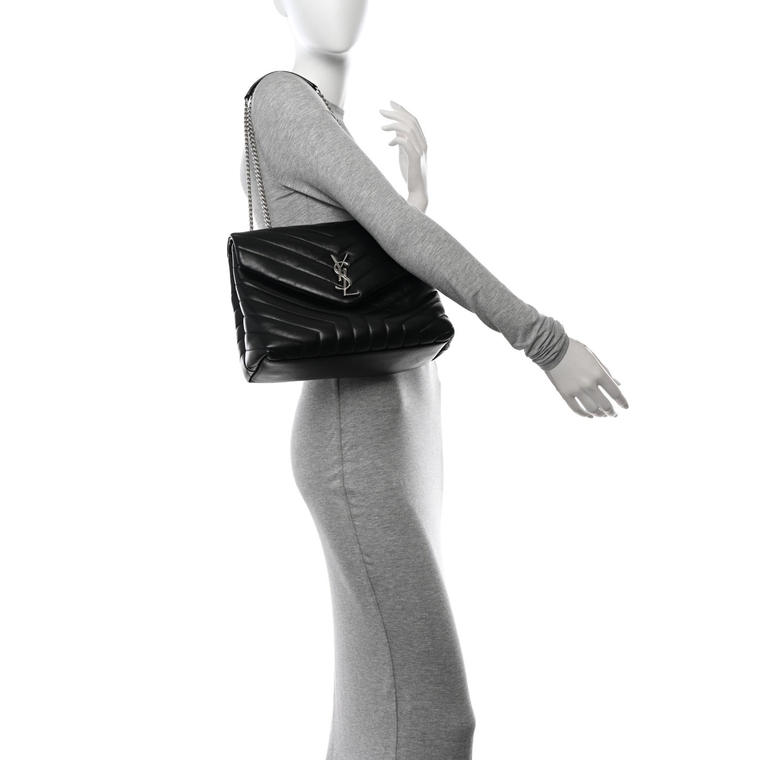 Saint Laurent Calfskin Y Quilted Monogram Medium Loulou Chain Satchel Black 2 of 10
