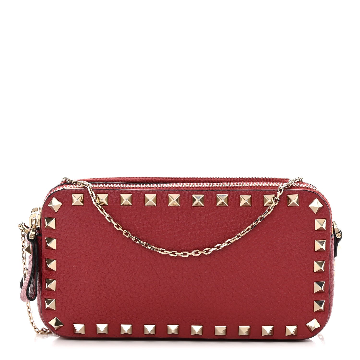 Valentino Garavani Pebbled Calfskin Rockstud Double Zip Camera Crossbody Bag Rosso Valentino 1 of 12