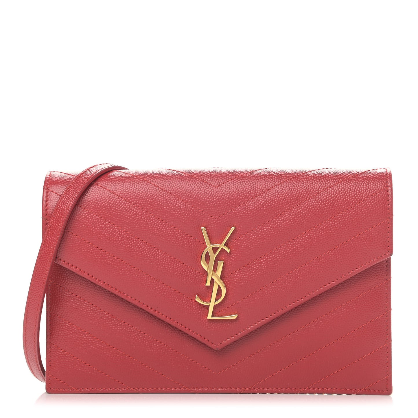 Grain De Poudre Matelasse Chevron Monogram Envelope Chain Wallet New Red