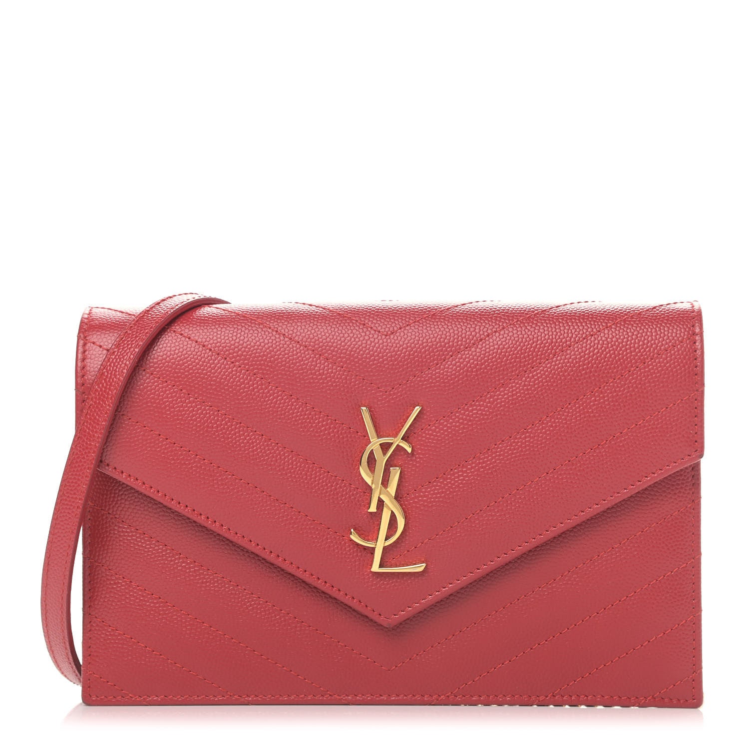 Saint Laurent Grain De Poudre Matelasse Chevron Monogram Envelope Chain Wallet New Red 1 of 10