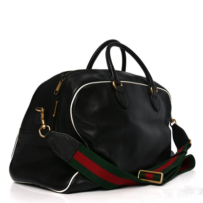 Gucci X ADIDAS Textured Dollar Calfskin Web Trefoil Large Bowling Bag Black Off White 3 of 10