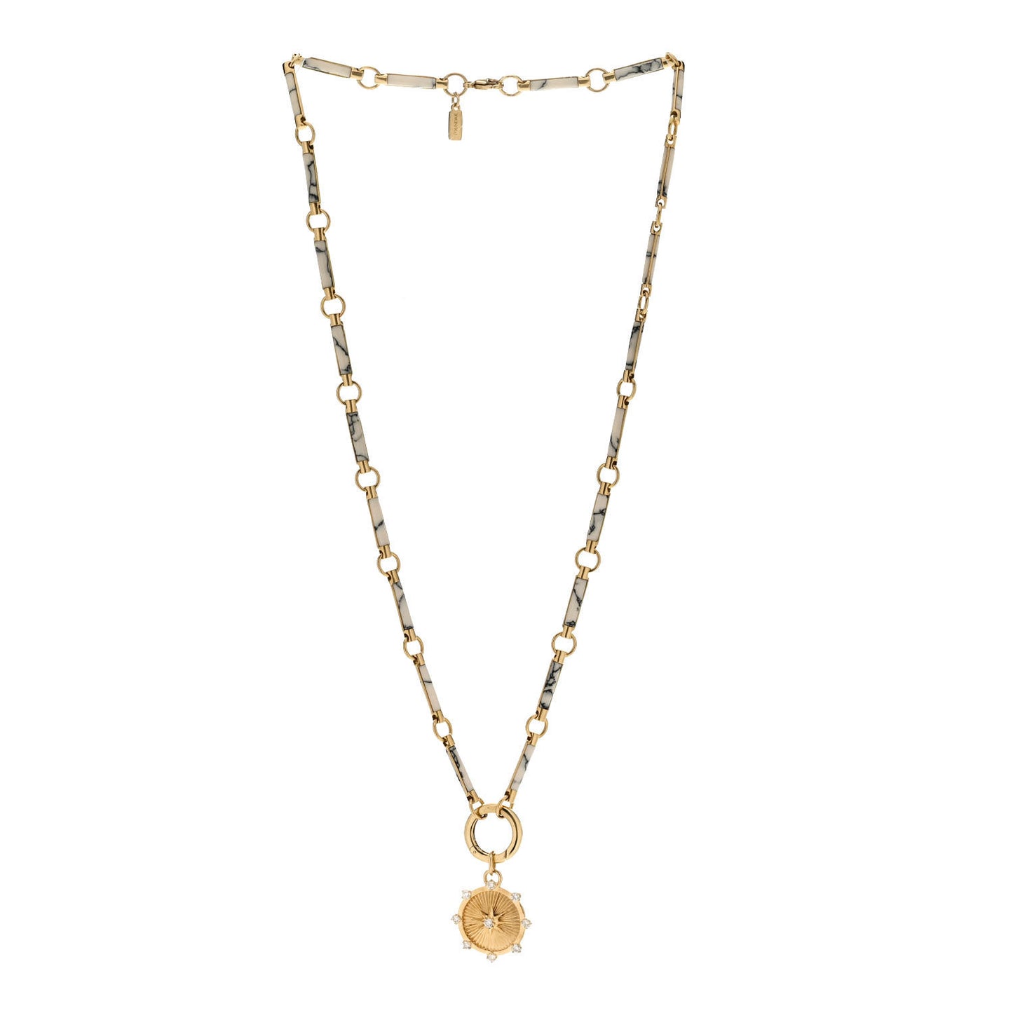 18K Yellow Gold Diamond Howlite Baby Spark Medallion Chain Choker Necklace