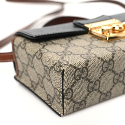 Gucci GG Supreme Monogram Calfskin Mini Padlock Top Handle Shoulder Bag Beige Black Cuir 9 of 11