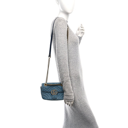 Gucci Denim Matelasse Mini Pearly GG Marmont Shoulder Bag Blue 2 of 10