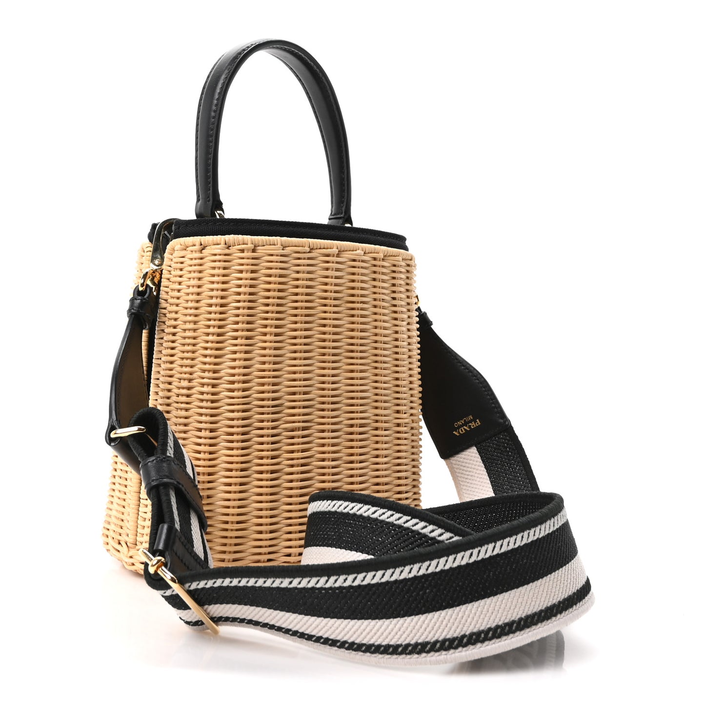 Wicker Canvas Panier Bucket Bag Naturale Black