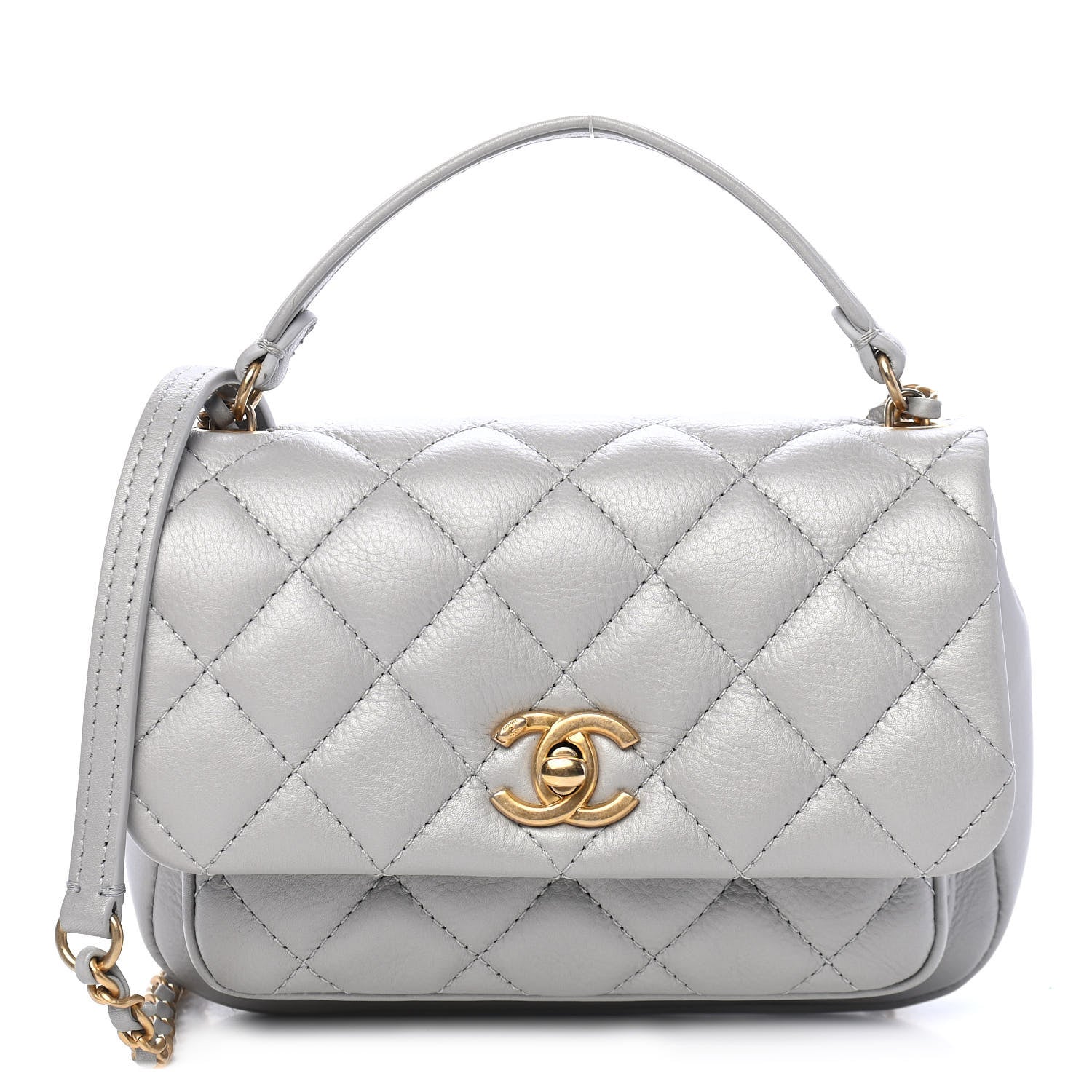 Chanel Calfskin Quilted Top Handle Flap Light Grey 1 of 9