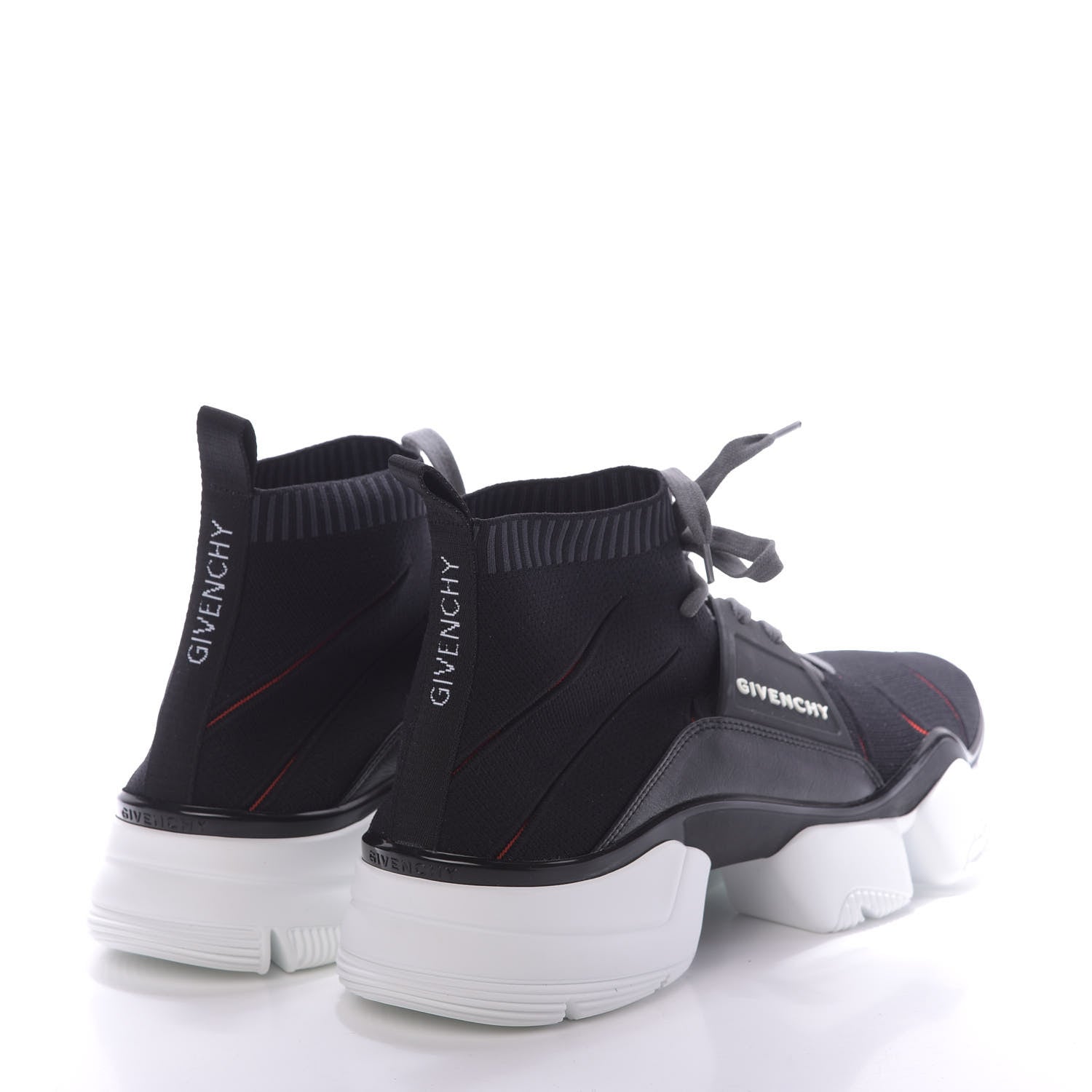 Givenchy Calfskin Neoprene Knitted Jaw Contrasted Cut Out Mid-Height Sneakers 45 Black Red 4 of 10