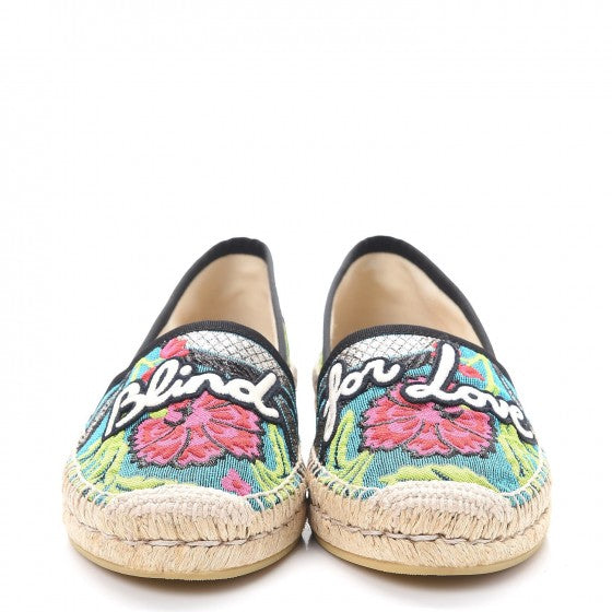 Gucci Tapestry Brocade Blind For Love Espadrilles 37 Acquamarine Green Black 2 of 10