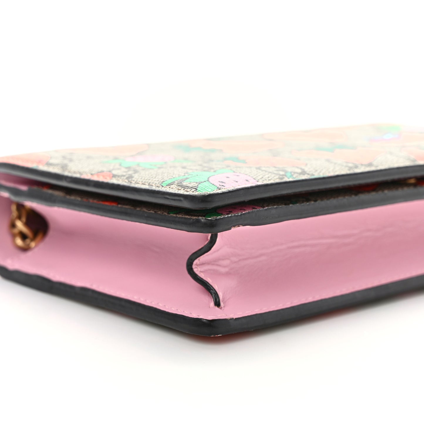 GG Supreme Monogram Strawberry Chain Wallet