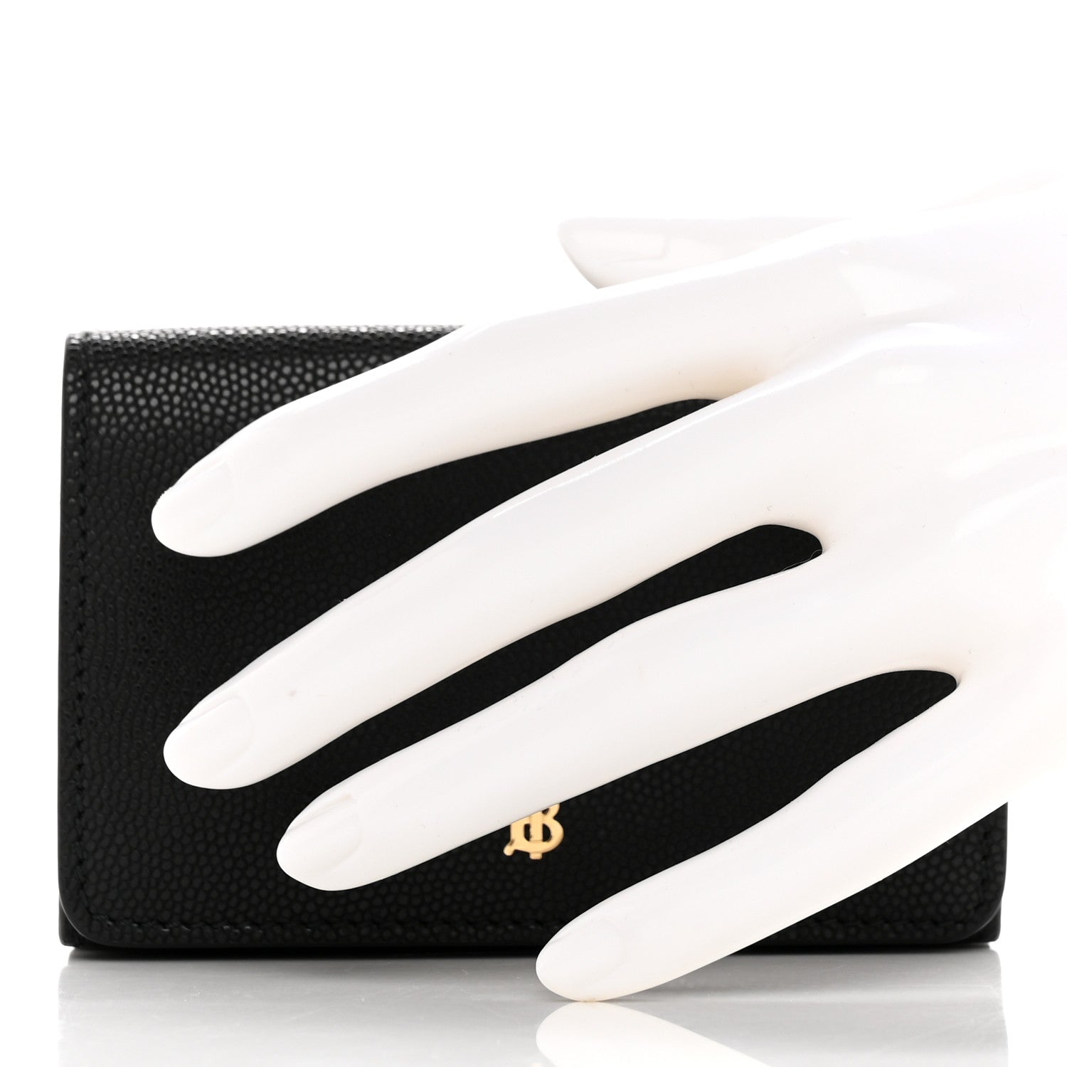 Burberry Grained Calfskin TB Compact Tri-Fold Wallet Black 2 of 8