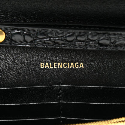 Balenciaga Shiny Calfskin Crocodile Embossed Hourglass Chain Bag Black 5 of 8