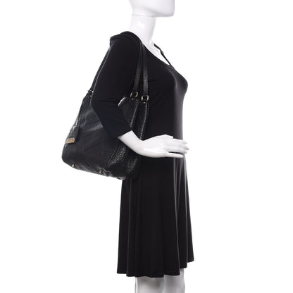 Burberry Signature Grain Calfskin Check Embossed Small Canterbury Tote Black 2 of 11