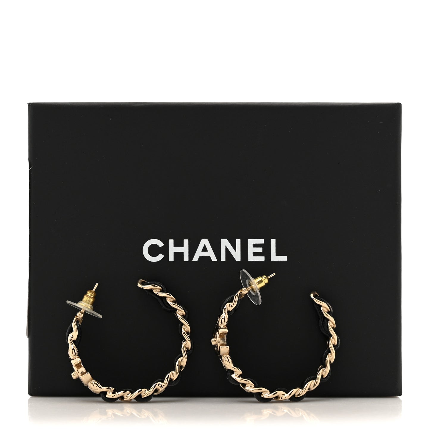 Lambskin CC Turnlock Chain Hoop Earrings Matte Gold Black
