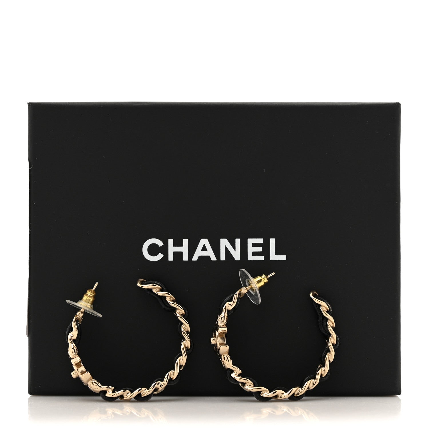 Chanel Lambskin CC Turnlock Chain Hoop Earrings Matte Gold Black 5 of 5