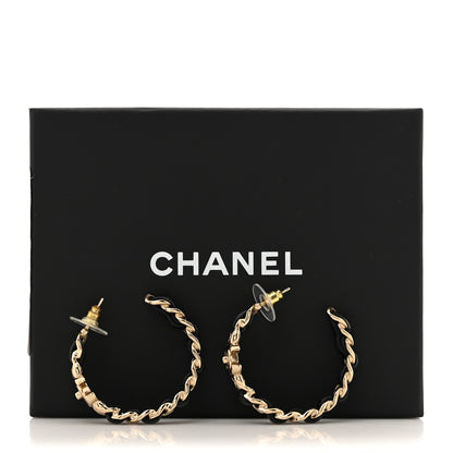 Chanel Lambskin CC Turnlock Chain Hoop Earrings Matte Gold Black 5 of 5