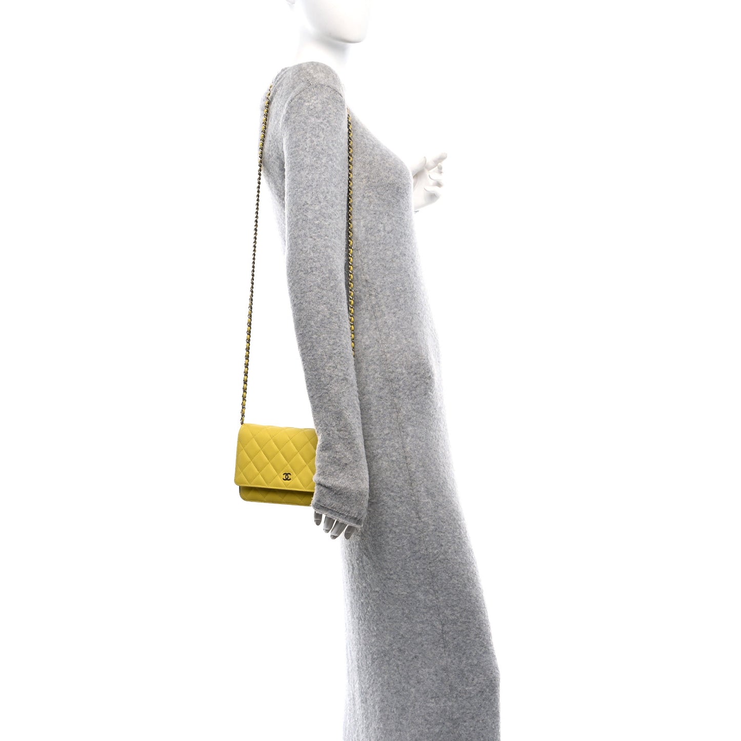 Caviar Quilted Wallet on Chain WOC Yellow