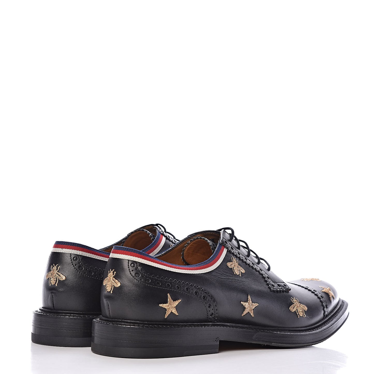 Calfskin Bee Star Embroidered Mens Captoe Derby Loafers 7.5 Black