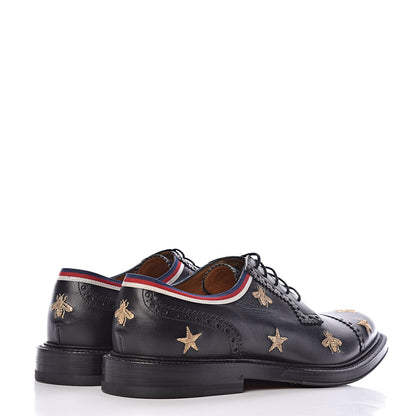 Gucci Calfskin Bee Star Embroidered Mens Captoe Derby Loafers 7.5 Black 4 of 9