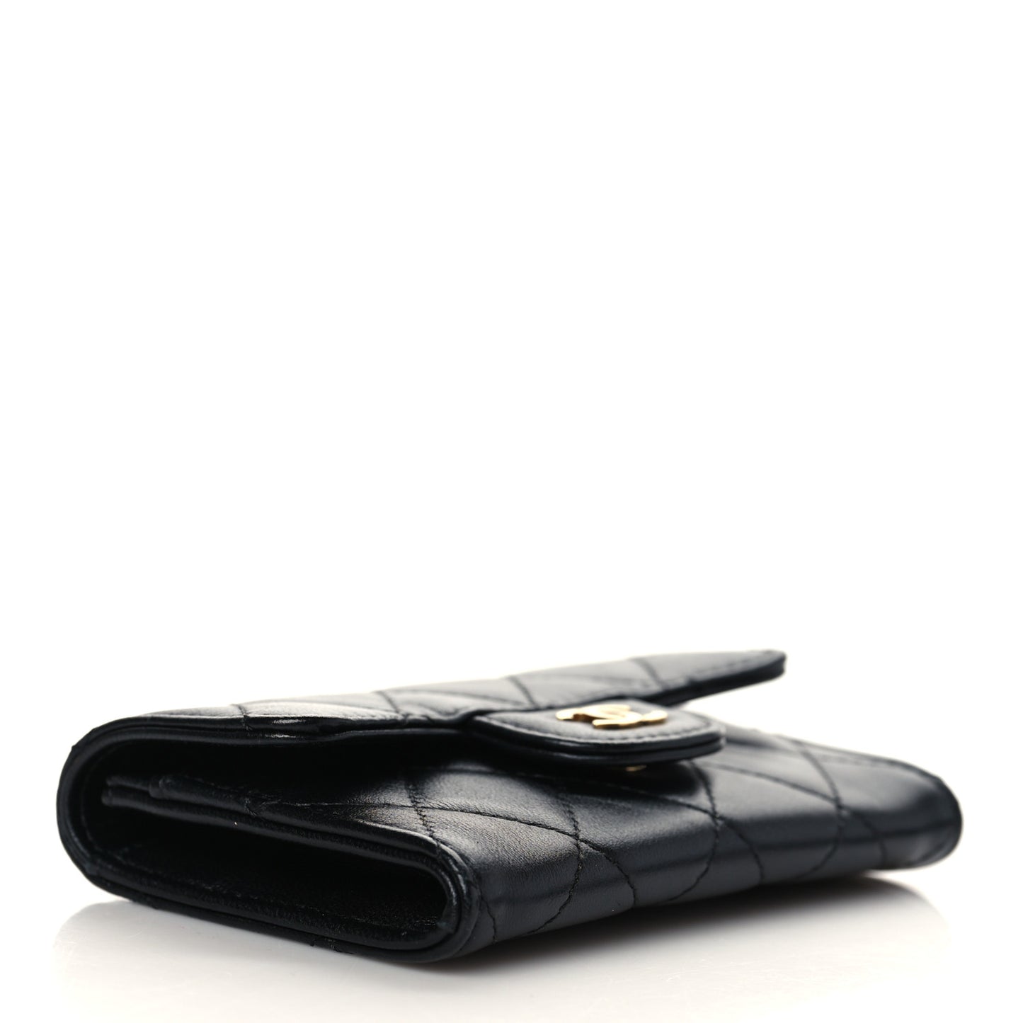 Lambskin Quilted Flap Card Holder Wallet Black