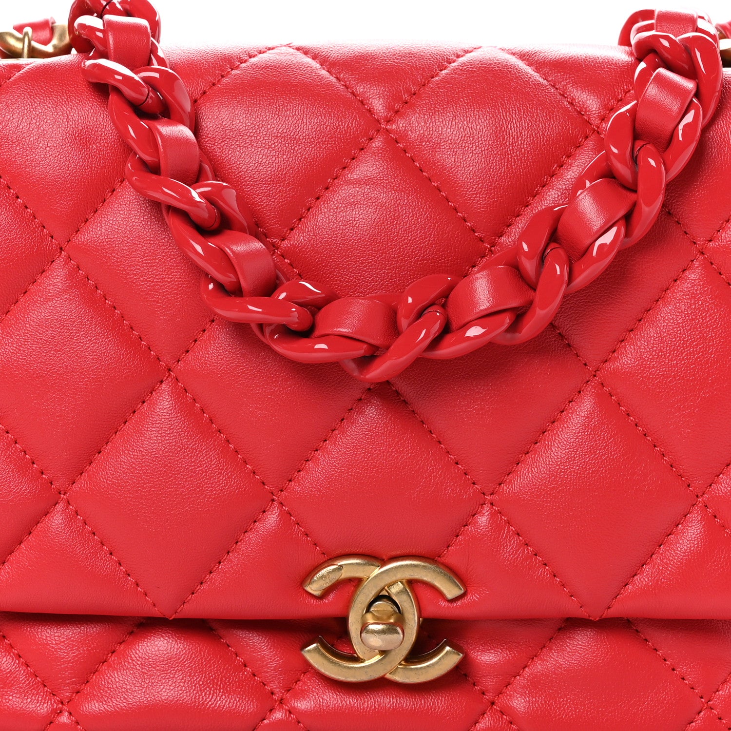 Chanel Lambskin Quilted Small Lacquered Chain Flap Red 8 of 10