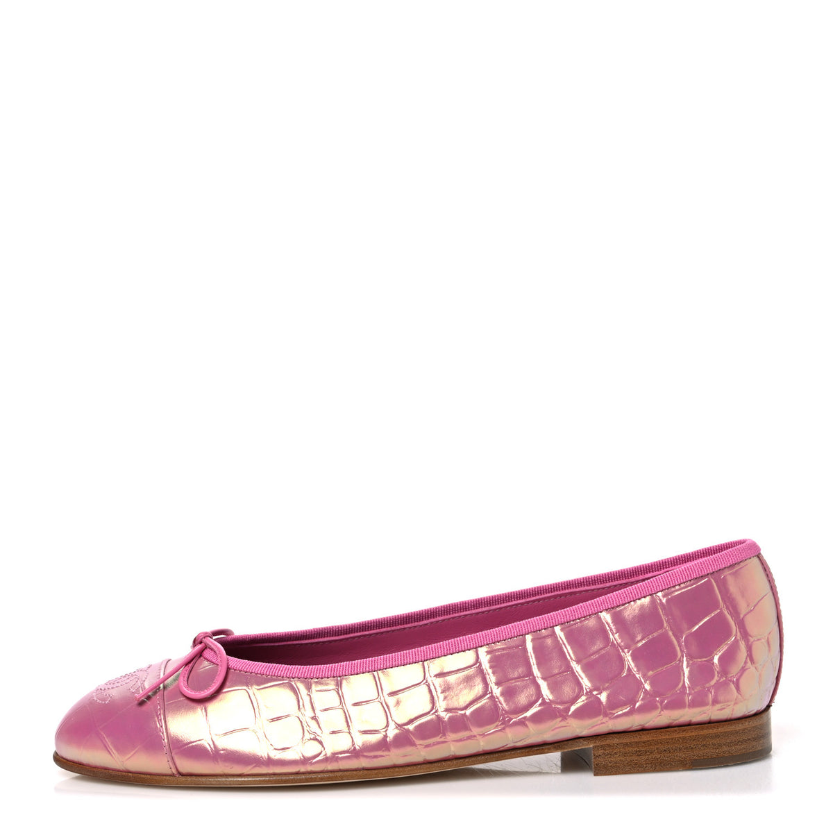 Chanel Iridescent Calfskin Crocodile Embossed Ballerina Flats 40 Pink 1 of 11