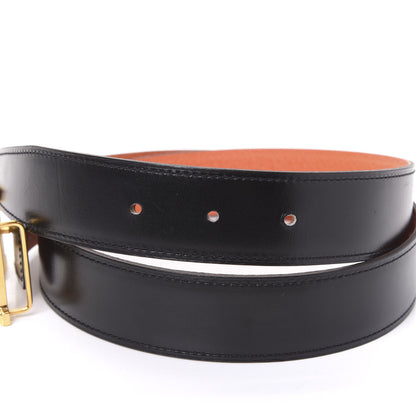 Hermes Box Togo 32mm Guilloche H Belt 85 Black Orange 4 of 7
